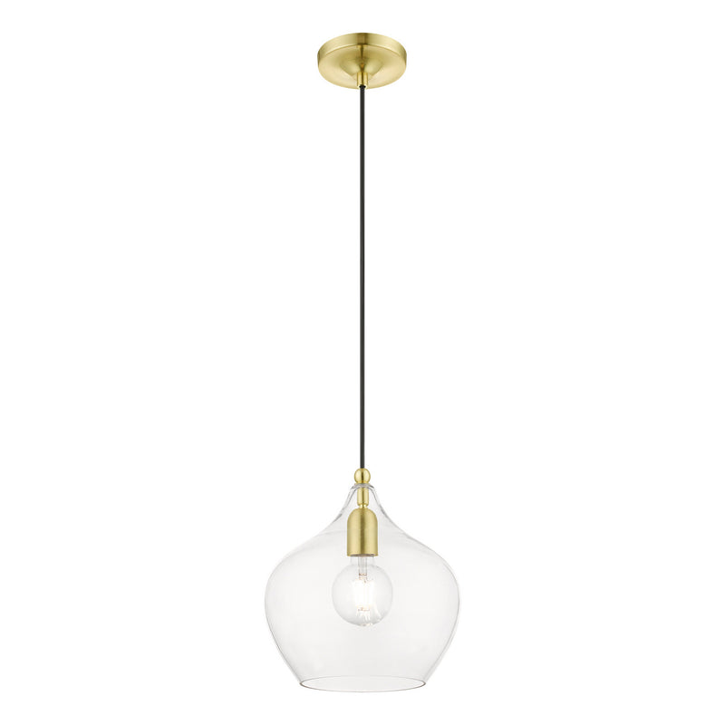 Livex Lighting 49093-12 One Light Pendant, Satin Brass w/Polished Brass