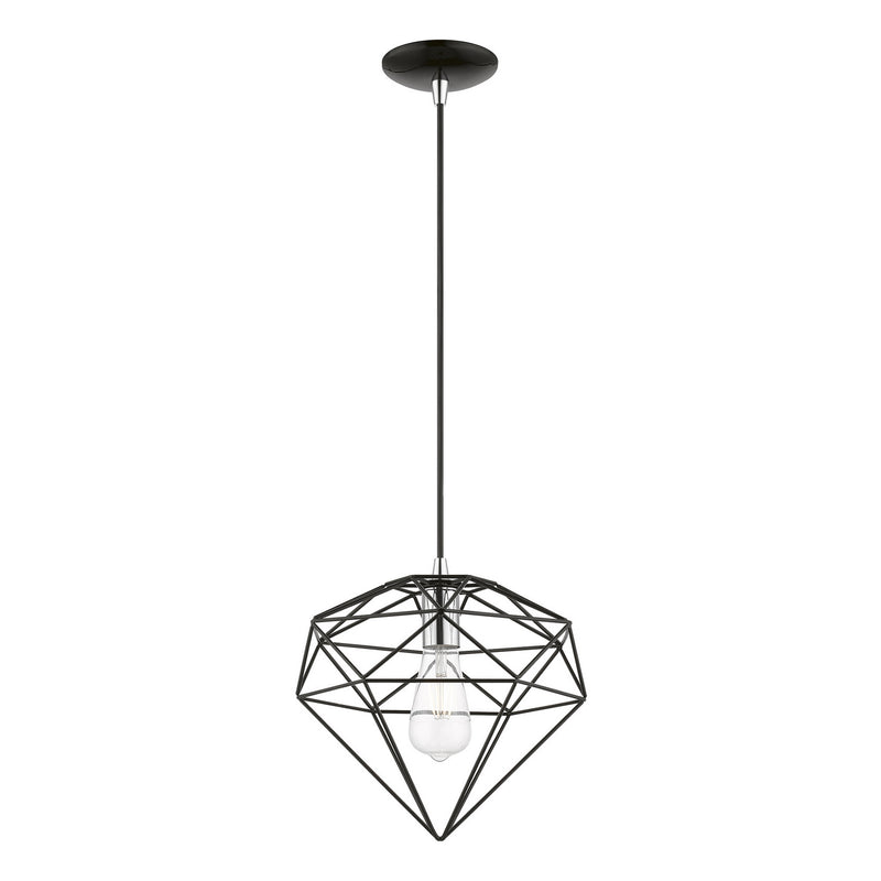 Livex Lighting 49152-68 One Light Pendant, Shiny Black w/Polished Chrome