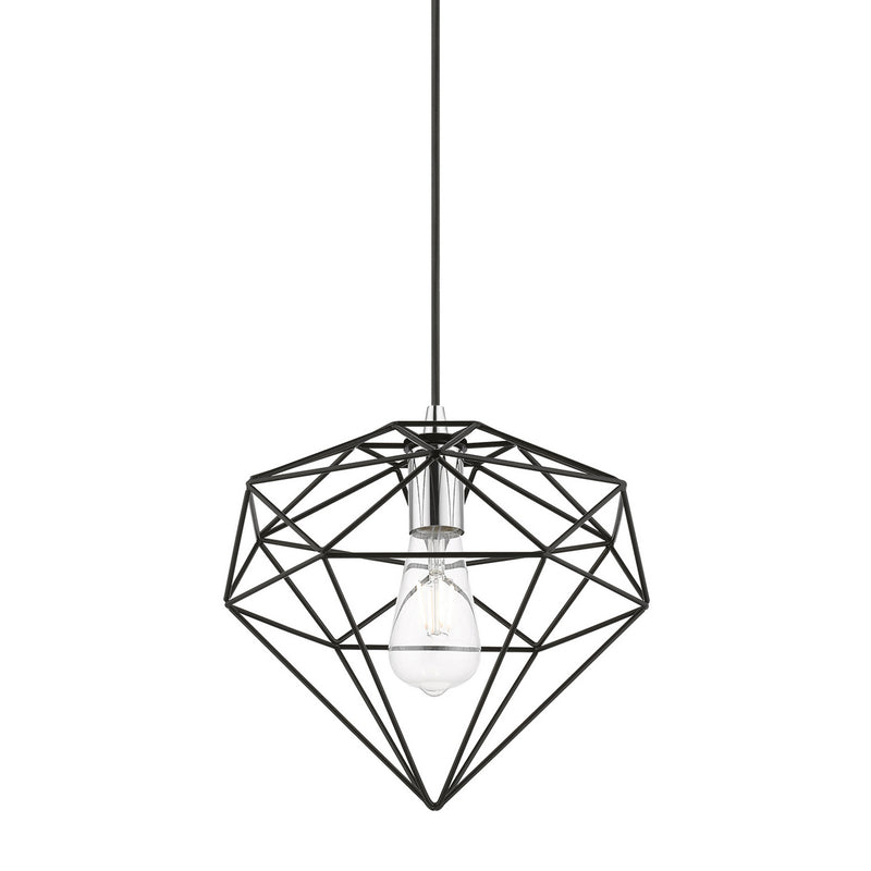Livex Lighting 49152-68 One Light Pendant, Shiny Black w/Polished Chrome