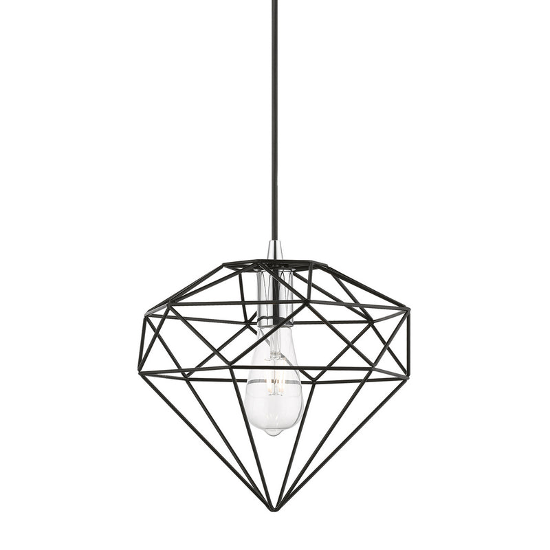 Livex Lighting 49152-68 One Light Pendant, Shiny Black w/Polished Chrome