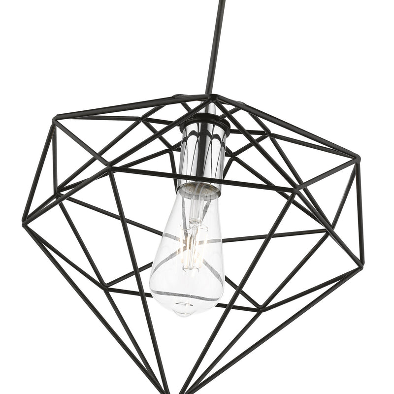 Livex Lighting 49152-68 One Light Pendant, Shiny Black w/Polished Chrome
