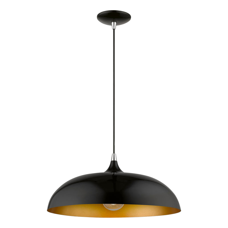 Livex Lighting 49233-68 One Light Pendant, Shiny Black w/Polished Chrome