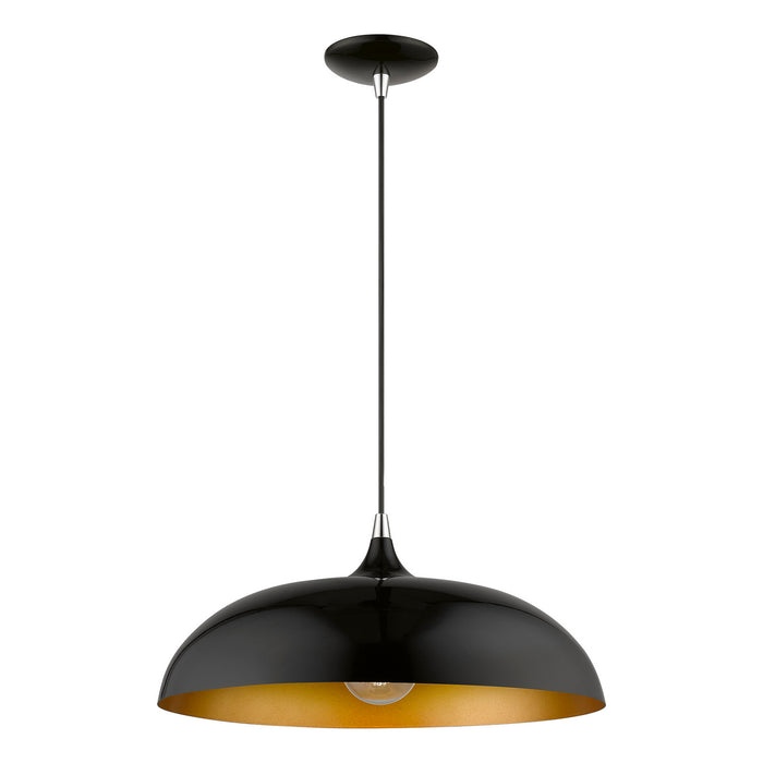 Livex Lighting 49233-68 One Light Pendant, Shiny Black w/Polished Chrome
