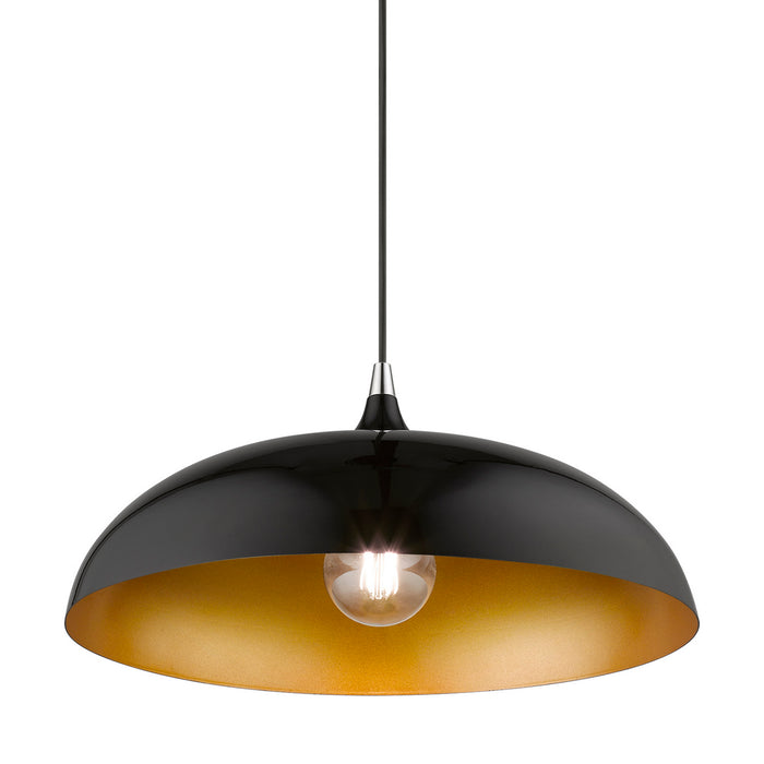 Livex Lighting 49233-68 One Light Pendant, Shiny Black w/Polished Chrome