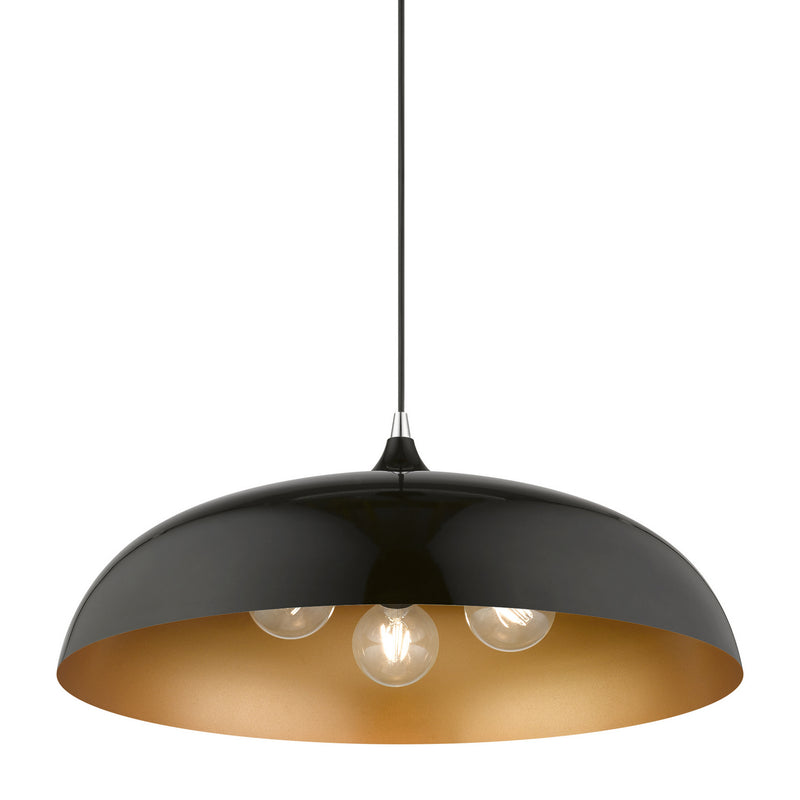 Livex Lighting 49234-68 Three Light Pendant, Shiny Black w/Polished Chrome