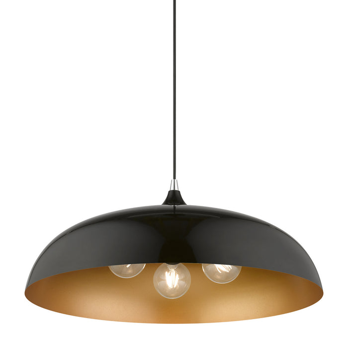 Livex Lighting 49234-68 Three Light Pendant, Shiny Black w/Polished Chrome