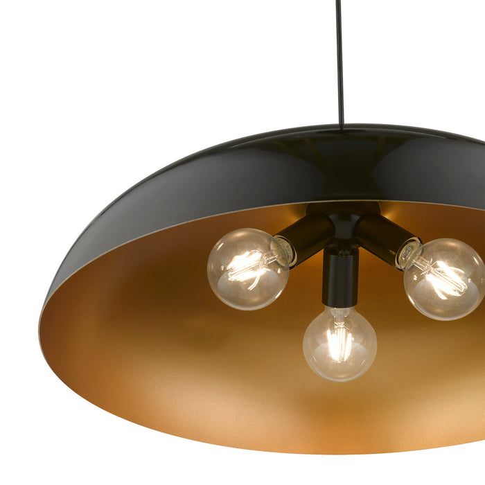 Livex Lighting 49234-68 Three Light Pendant, Shiny Black w/Polished Chrome