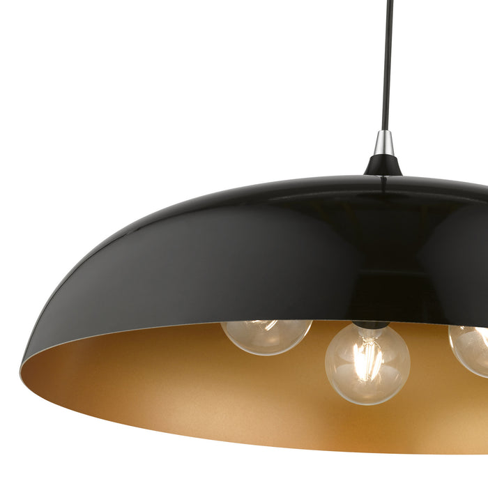 Livex Lighting 49234-68 Three Light Pendant, Shiny Black w/Polished Chrome