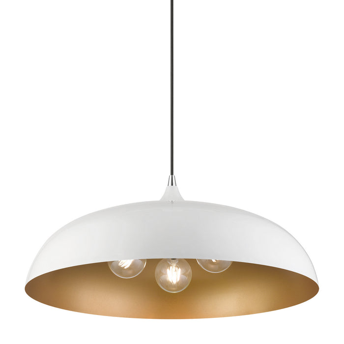 Livex Lighting 49234-69 Three Light Pendant, Shiny White w/Polished Chrome