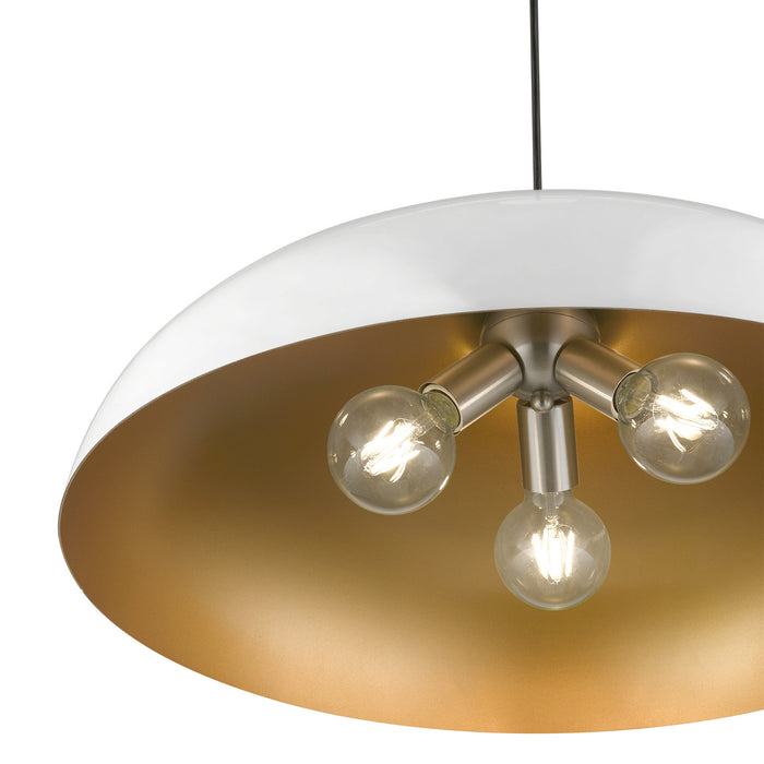 Livex Lighting 49234-69 Three Light Pendant, Shiny White w/Polished Chrome