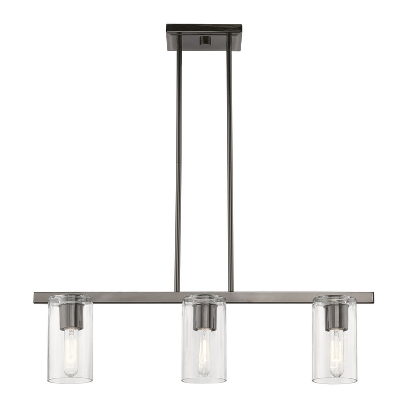 Livex Lighting 49273-46 Three Light Linear Chandelier, Black Chrome