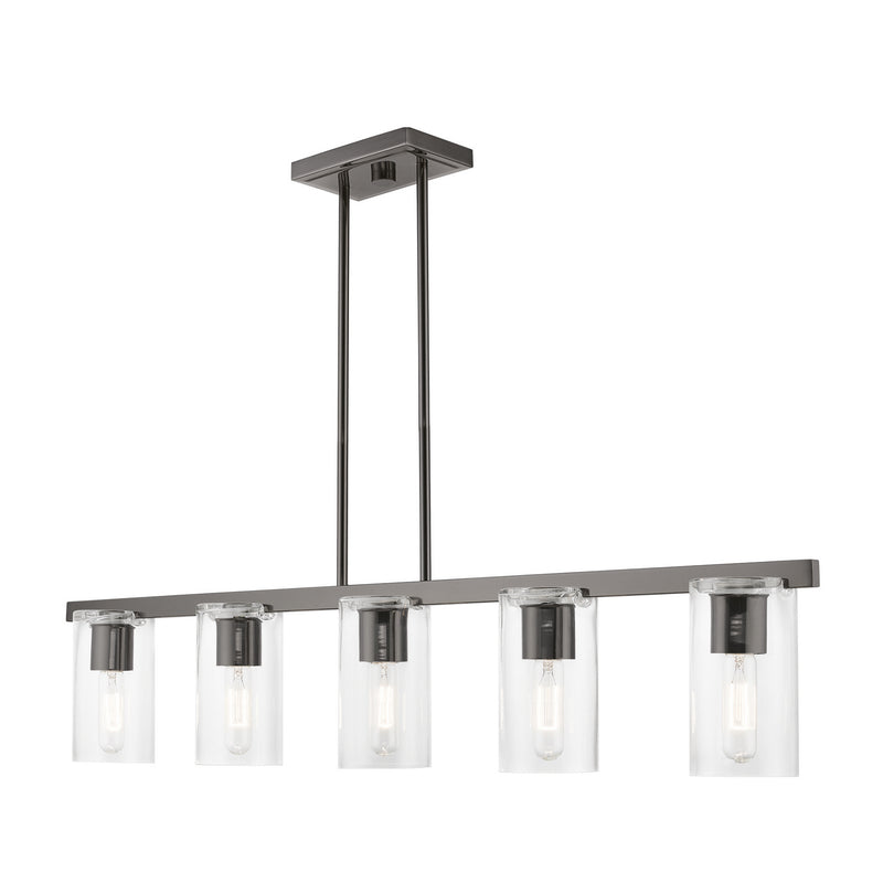 Livex Lighting 49275-46 Five Light Linear Chandelier, Black Chrome