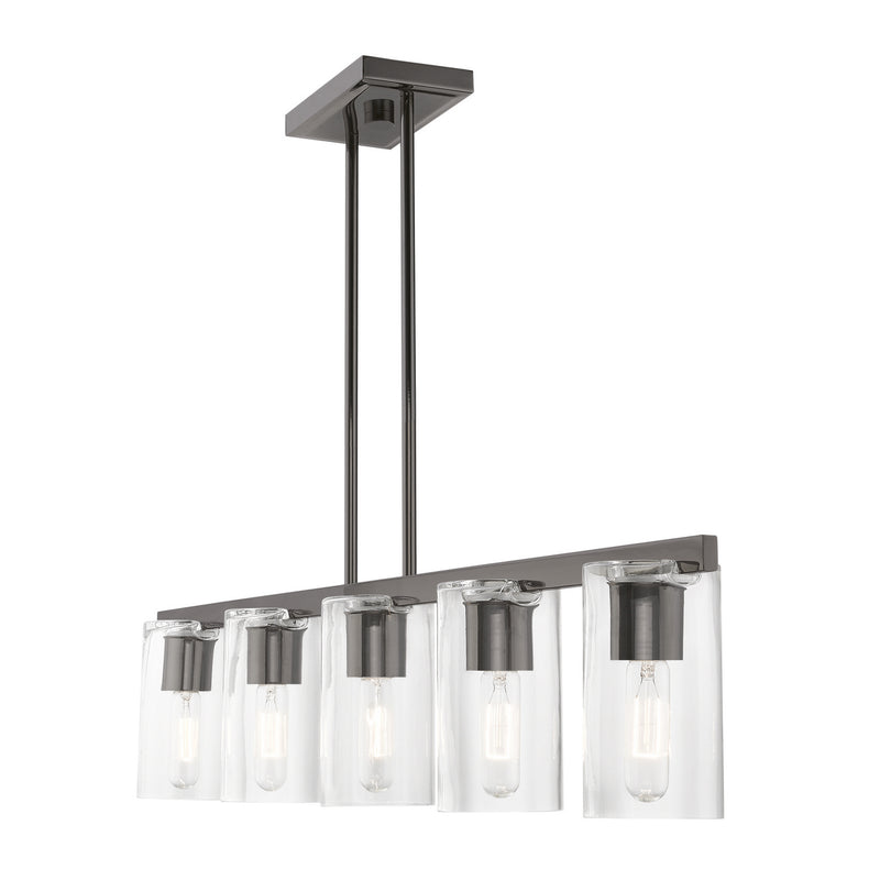 Livex Lighting 49275-46 Five Light Linear Chandelier, Black Chrome