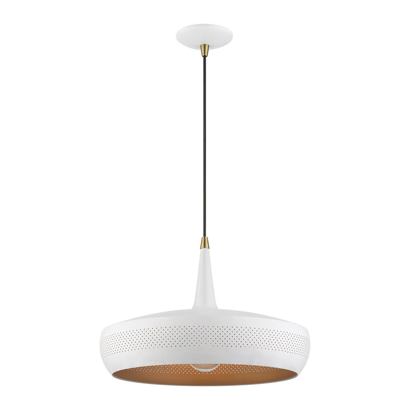 Livex Lighting 49353-03 One Light Pendant, White w/Antique Brass