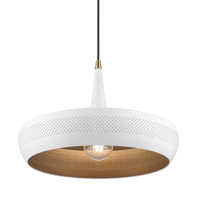 Livex Lighting 49353-03 One Light Pendant, White w/Antique Brass