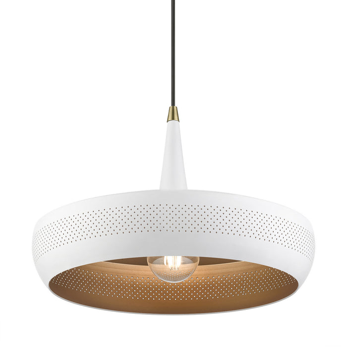 Livex Lighting 49353-03 One Light Pendant, White w/Antique Brass