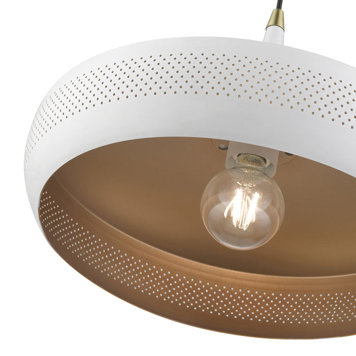 Livex Lighting 49353-03 One Light Pendant, White w/Antique Brass