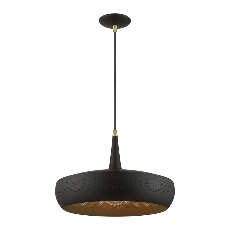 Livex Lighting 49353-04 One Light Pendant, Black w/Antique Brass