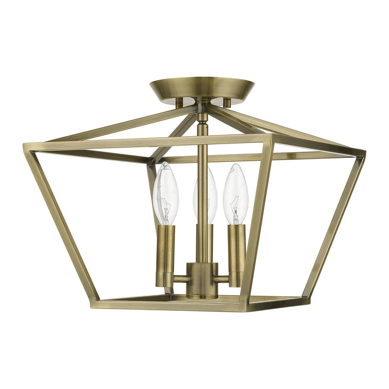 Livex Lighting 49430-01 Three Light Semi-Flush Mount, Antique Brass