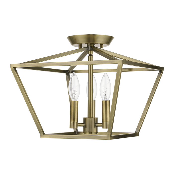 Livex Lighting 49430-01 Three Light Semi-Flush Mount, Antique Brass