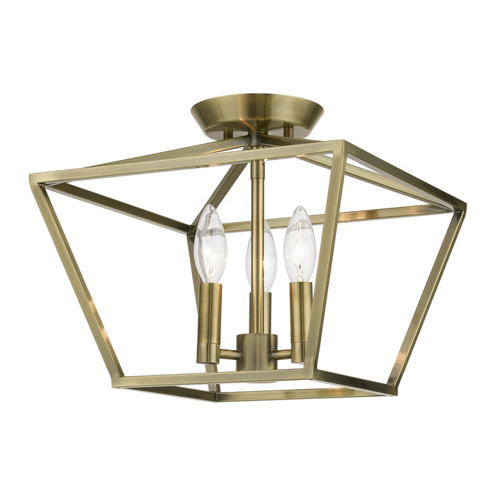 Livex Lighting 49430-01 Three Light Semi-Flush Mount, Antique Brass