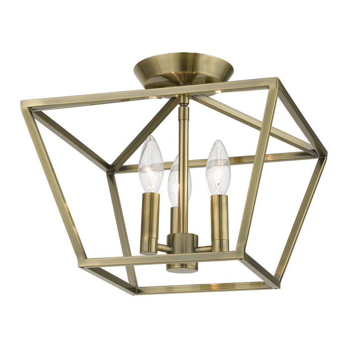 Livex Lighting 49430-01 Three Light Semi-Flush Mount, Antique Brass