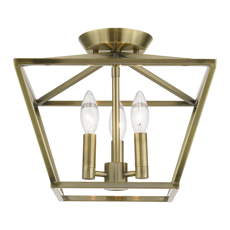 Livex Lighting 49430-01 Three Light Semi-Flush Mount, Antique Brass
