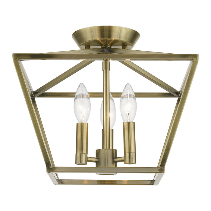 Livex Lighting 49430-01 Three Light Semi-Flush Mount, Antique Brass