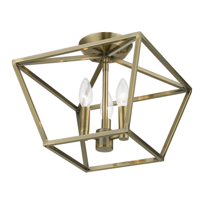 Livex Lighting 49430-01 Three Light Semi-Flush Mount, Antique Brass