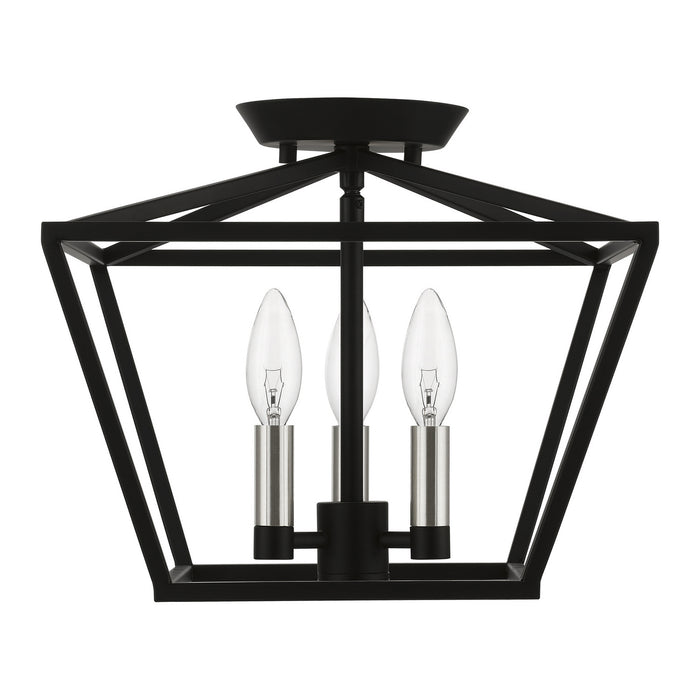 Livex Lighting 49430-04 Three Light Semi-Flush Mount, Black w/Brushed Nickel