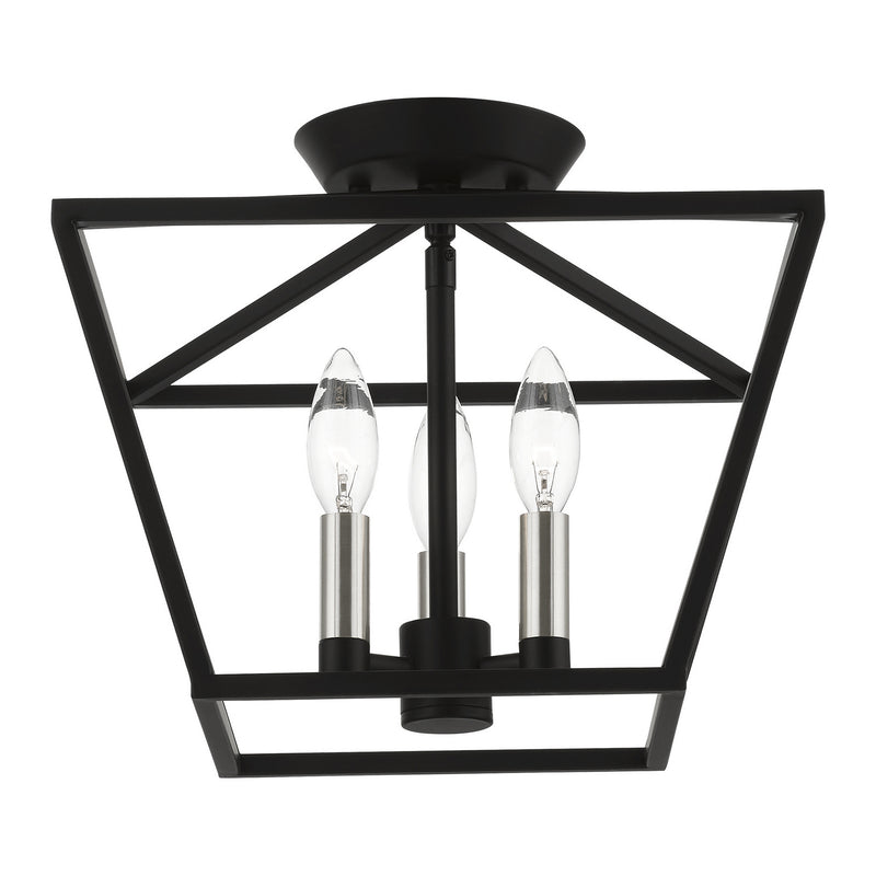 Livex Lighting 49430-04 Three Light Semi-Flush Mount, Black w/Brushed Nickel