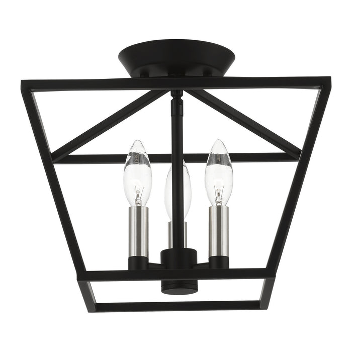 Livex Lighting 49430-04 Three Light Semi-Flush Mount, Black w/Brushed Nickel