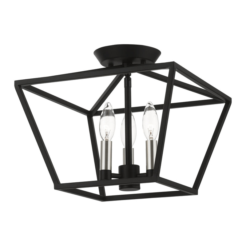 Livex Lighting 49430-04 Three Light Semi-Flush Mount, Black w/Brushed Nickel