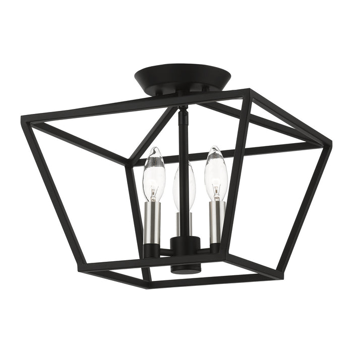 Livex Lighting 49430-04 Three Light Semi-Flush Mount, Black w/Brushed Nickel