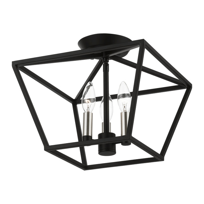 Livex Lighting 49430-04 Three Light Semi-Flush Mount, Black w/Brushed Nickel