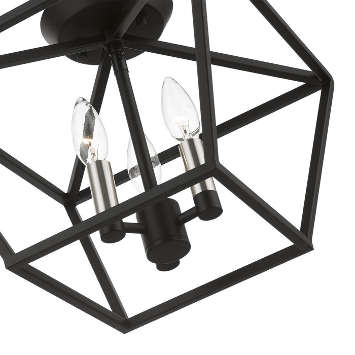 Livex Lighting 49430-04 Three Light Semi-Flush Mount, Black w/Brushed Nickel