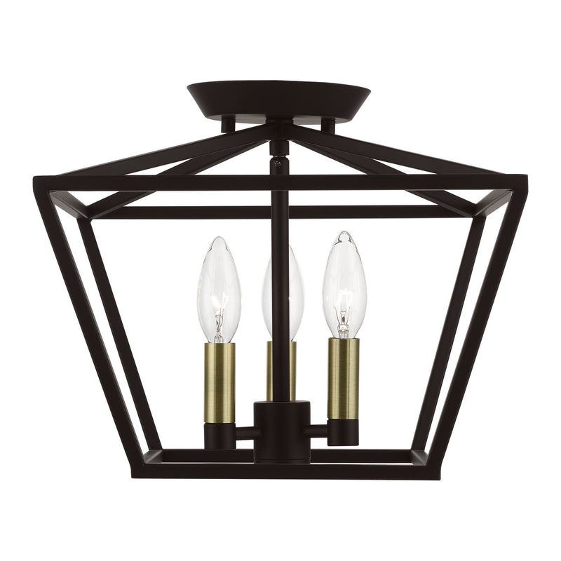 Livex Lighting 49430-07 Three Light Semi-Flush Mount, Bronze w/Antique Brass