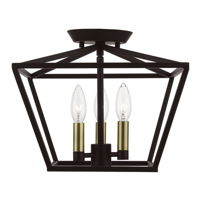 Livex Lighting 49430-07 Three Light Semi-Flush Mount, Bronze w/Antique Brass