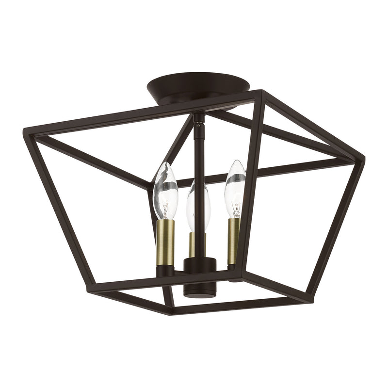 Livex Lighting 49430-07 Three Light Semi-Flush Mount, Bronze w/Antique Brass