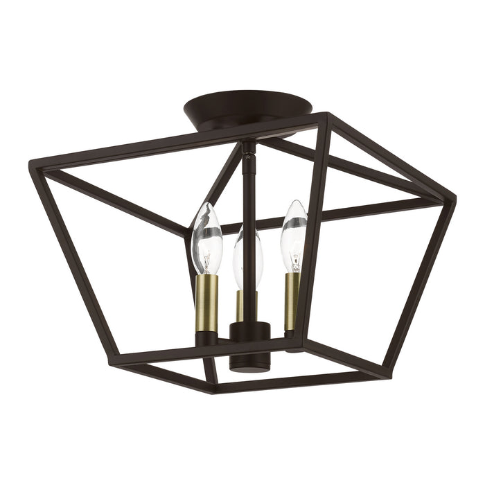 Livex Lighting 49430-07 Three Light Semi-Flush Mount, Bronze w/Antique Brass