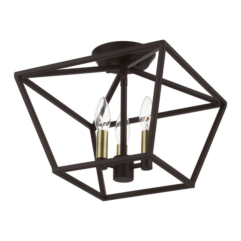 Livex Lighting 49430-07 Three Light Semi-Flush Mount, Bronze w/Antique Brass