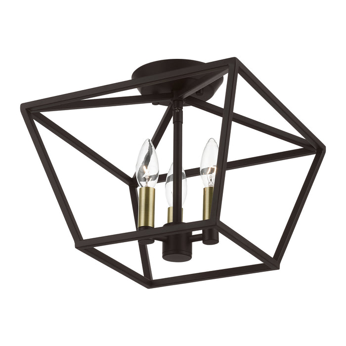 Livex Lighting 49430-07 Three Light Semi-Flush Mount, Bronze w/Antique Brass