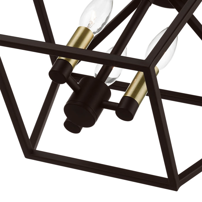 Livex Lighting 49430-07 Three Light Semi-Flush Mount, Bronze w/Antique Brass