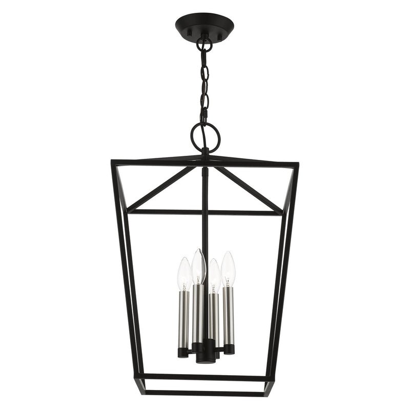 Livex Lighting 49434-04 Four Light Chandelier, Black w/Brushed Nickel