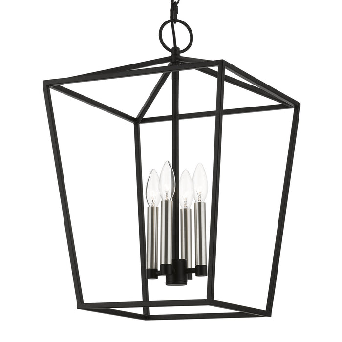 Livex Lighting 49434-04 Four Light Chandelier, Black w/Brushed Nickel