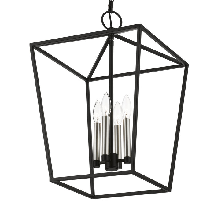 Livex Lighting 49434-04 Four Light Chandelier, Black w/Brushed Nickel