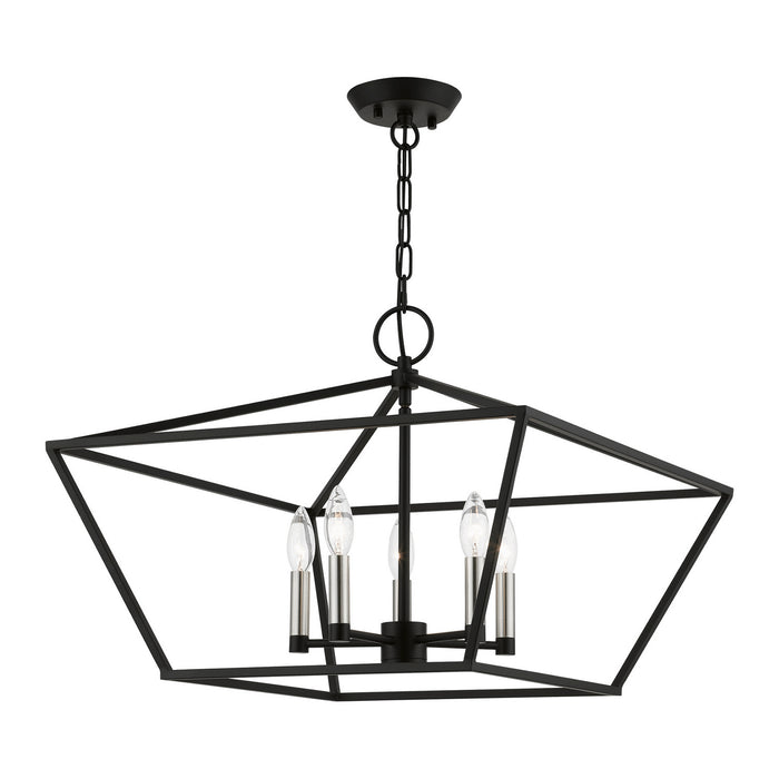 Livex Lighting 49435-04 Five Light Chandelier, Black w/Brushed Nickel