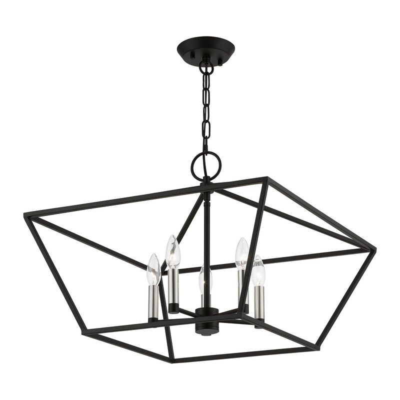 Livex Lighting 49435-04 Five Light Chandelier, Black w/Brushed Nickel