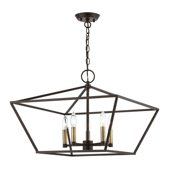 Livex Lighting 49435-07 Five Light Chandelier, Bronze w/Antique Brass