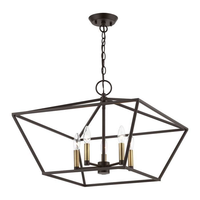 Livex Lighting 49435-07 Five Light Chandelier, Bronze w/Antique Brass